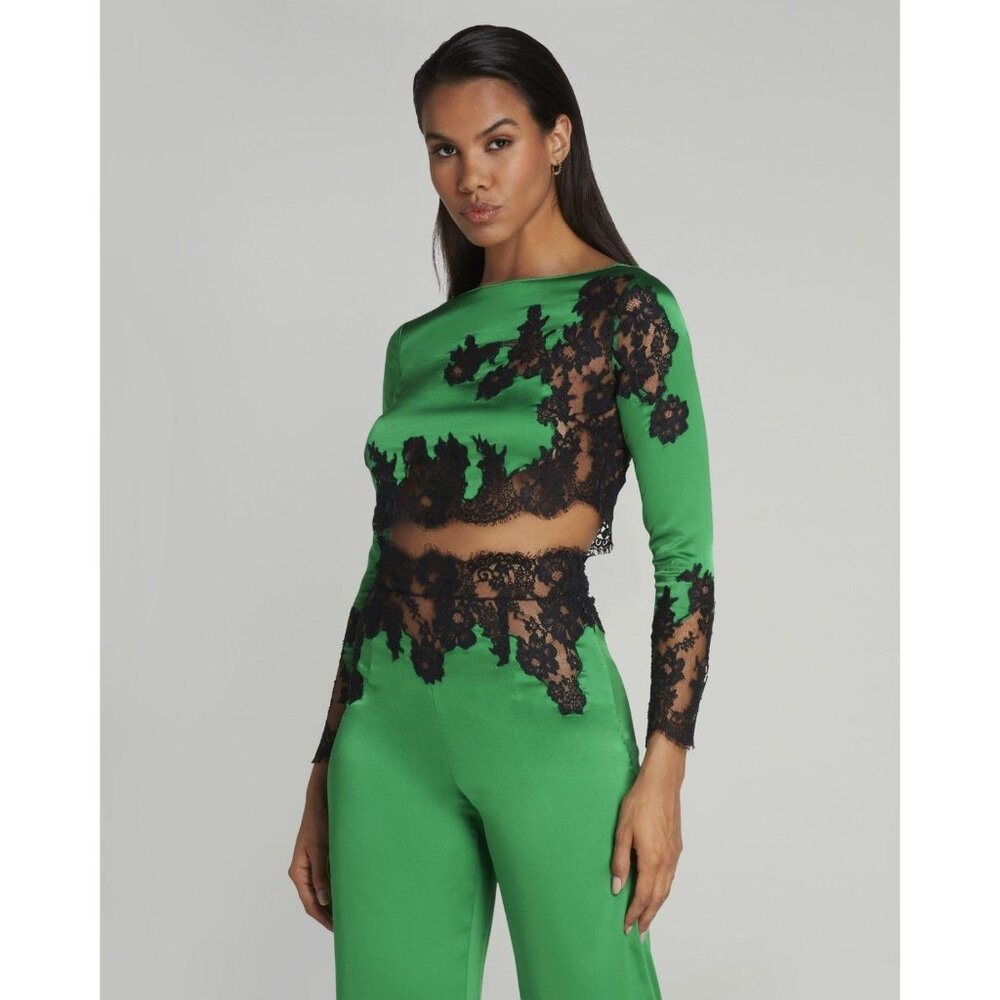 Agent Provocateur Trishya Emerald Green Silk Pajama Top UK10 Medium NWT $795